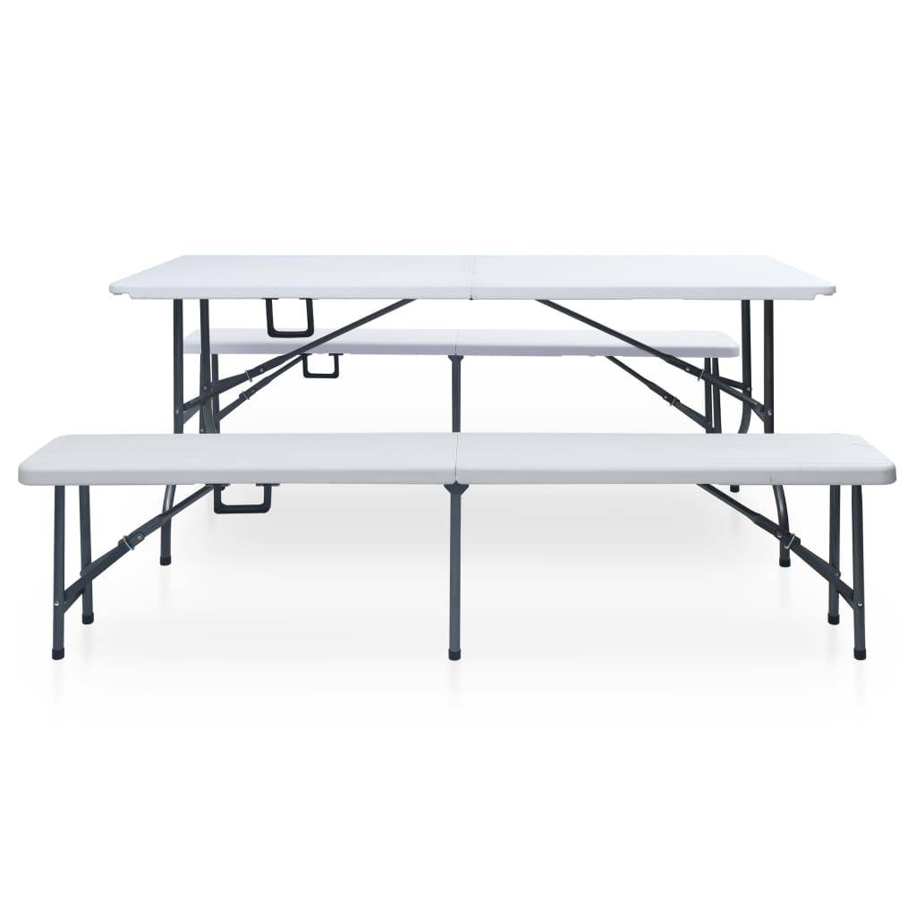 Vidaxl - Table pliable de jardin avec 2 bancs 180 cm Acier et PEHD Blanc vidaXL 48833 - Imagen 2