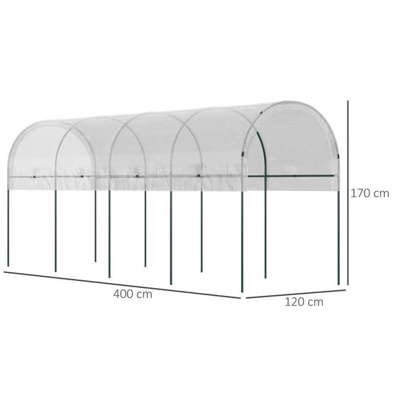 Serre tunnel à tomates acier pour potager croissance rapide 400x120x170cm blanc - ComfortXL Outdoor Living - Image 5