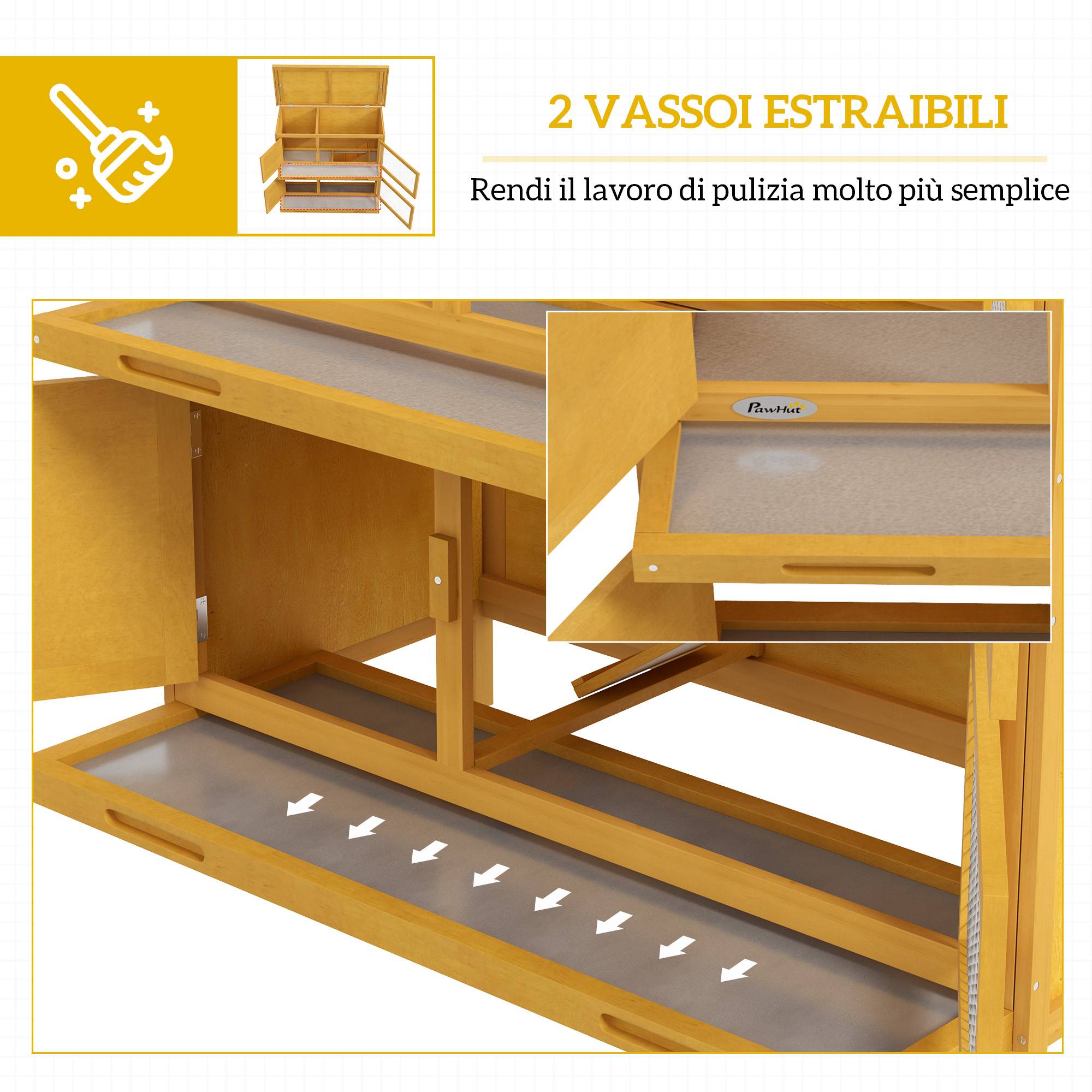 Clapier lapin rongeur 2 niveaux bois extérieur toit bitumé jaune 97x44x91cm - ComfortXL Outdoor Living - Image 8