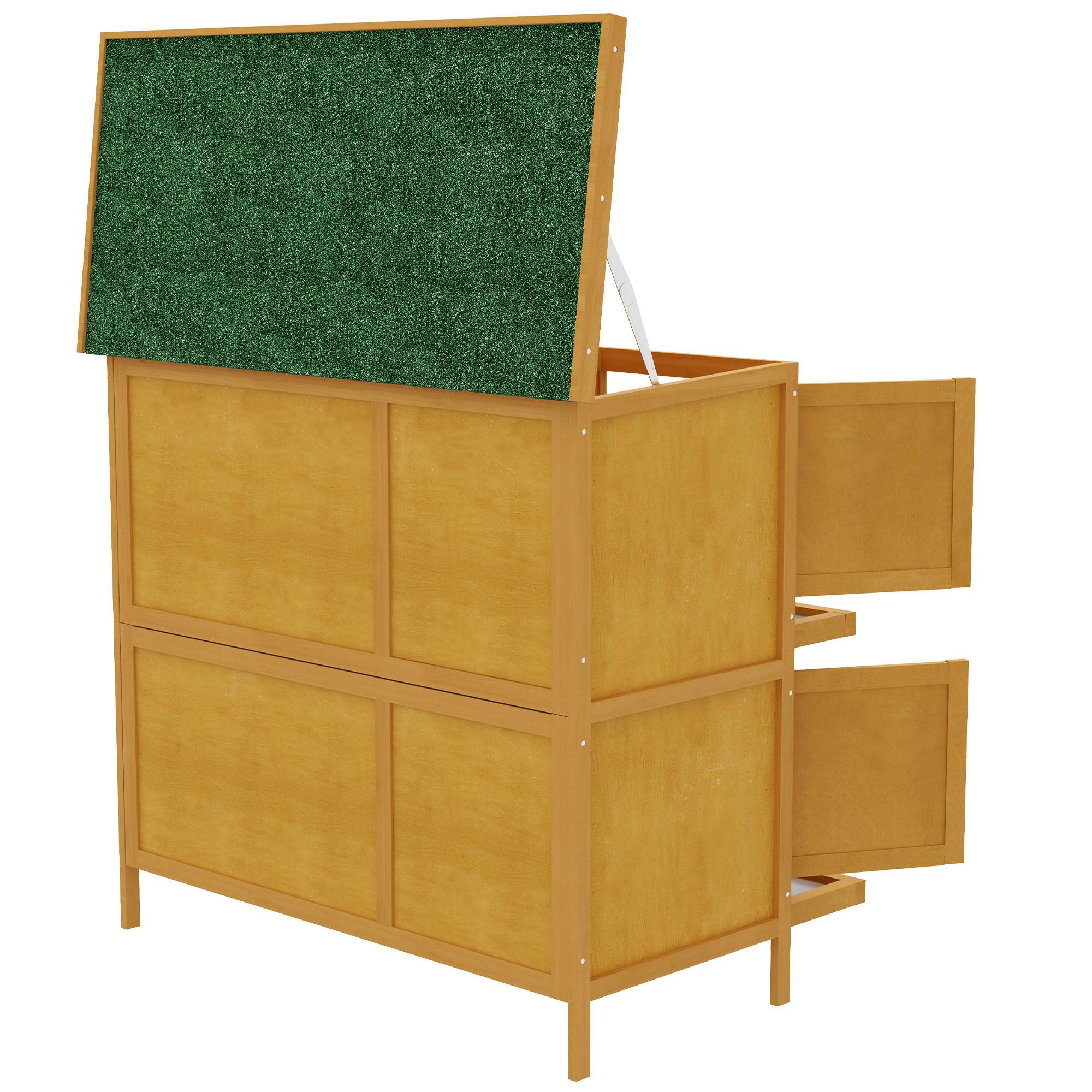 Clapier lapin rongeur 2 niveaux bois extérieur toit bitumé jaune 97x44x91cm - ComfortXL Outdoor Living - Image 10