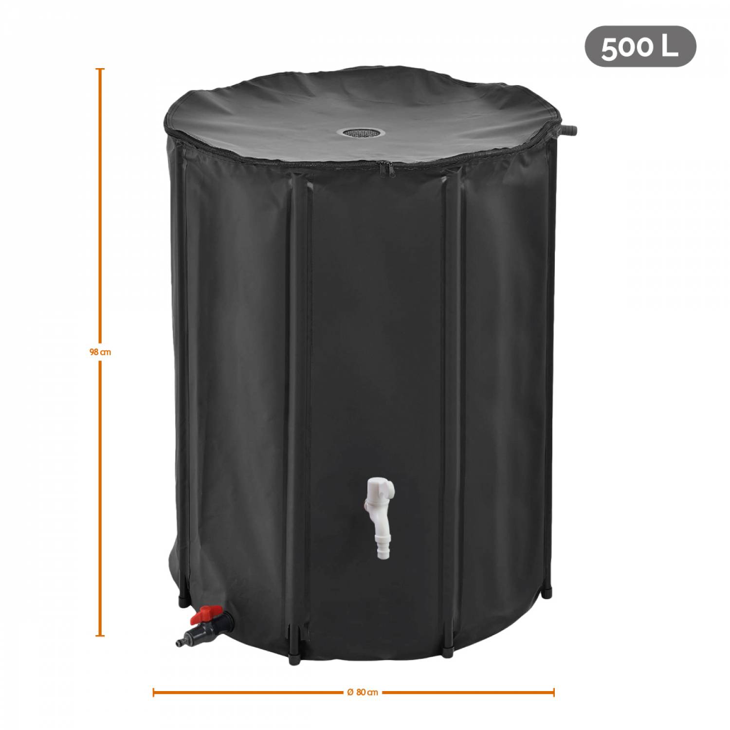 Réservoir souple, récupérateur d'eau de pluie pliable - 500 L - Noir - Linxor - Image 2