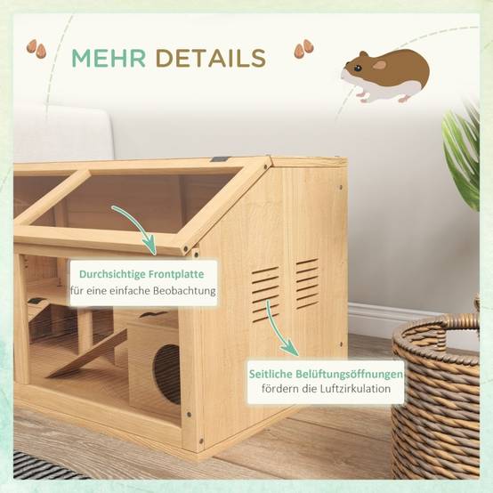 Cage grand hamster bois sapin rongeurs nains accessoires jeu 85x45x44cm naturel - ComfortXL Outdoor Living - Image 6