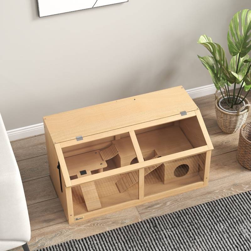 Cage grand hamster bois sapin rongeurs nains accessoires jeu 85x45x44cm naturel - ComfortXL Outdoor Living - Image 7