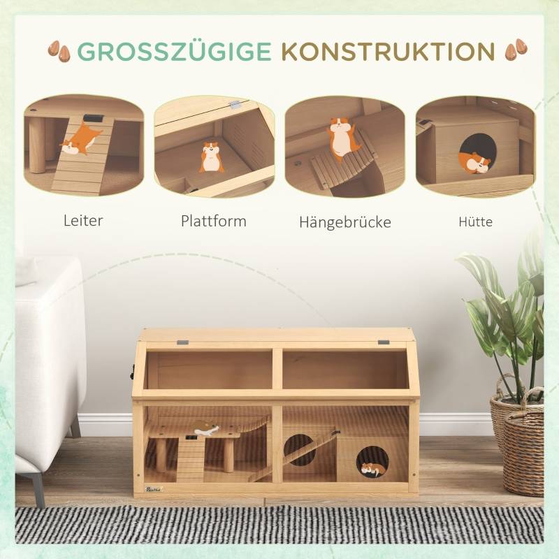 Cage grand hamster bois sapin rongeurs nains accessoires jeu 85x45x44cm naturel - ComfortXL Outdoor Living - Image 4