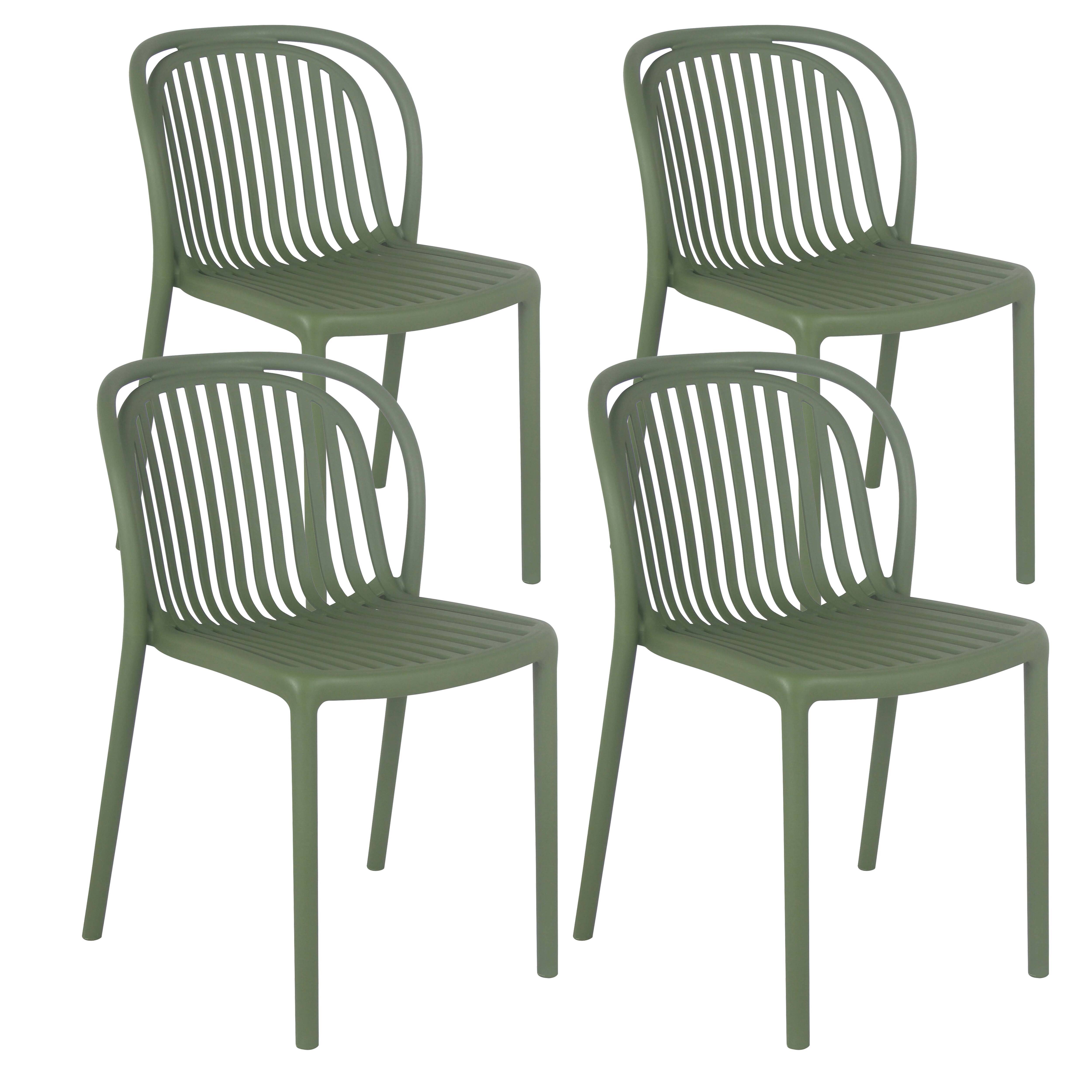 Oviala - Lot de 4 chaises de terrasse en plastique vert olive Copenhague - Oviala - Imagen 1