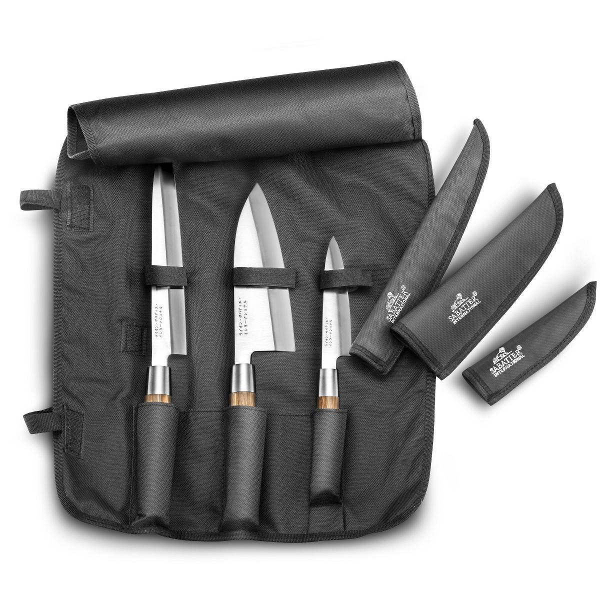 Trousse 3 couteaux japonais virole inox manche zebrano 977002 Lion Sabatier - Imagen 1