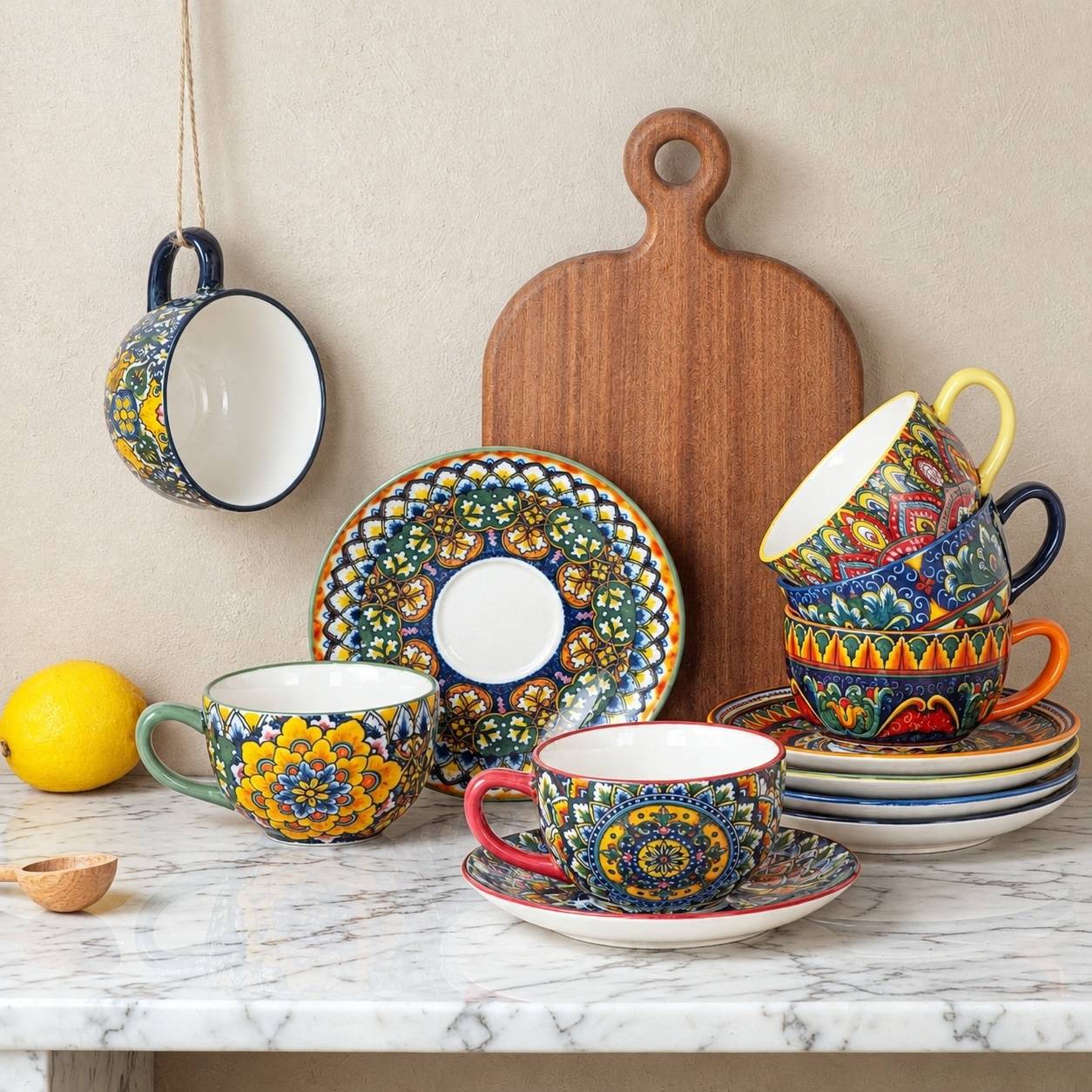 Service à Café en Porcelaine pour 6 Personnes Tasses à Espresso et Cappuccino - Image 4