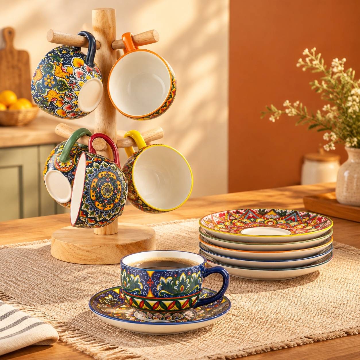 Service à Café en Porcelaine pour 6 Personnes Tasses à Espresso et Cappuccino - Image 3
