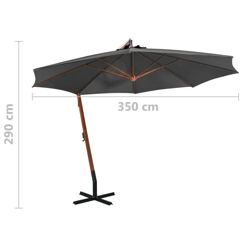 Helloshop26 - Parasol suspendu avec mât 3,5 x 2,9 m bois de sapin anthracite - Imagen 8