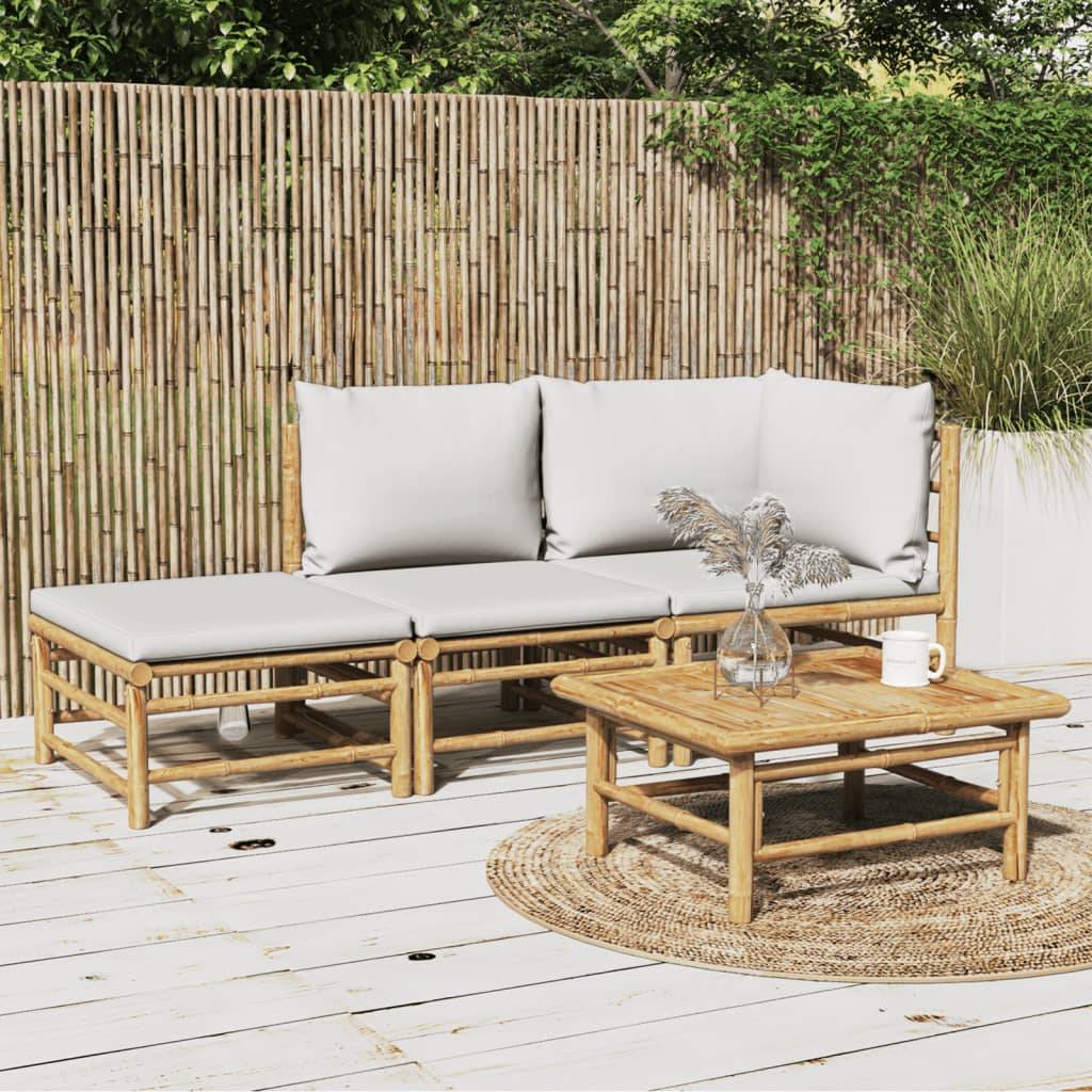 Ensemble Canapé Jardin Bambou 3 pcs Coussins Gris Clair Modulaire – ComfortXL Outdoor Living - Image 1