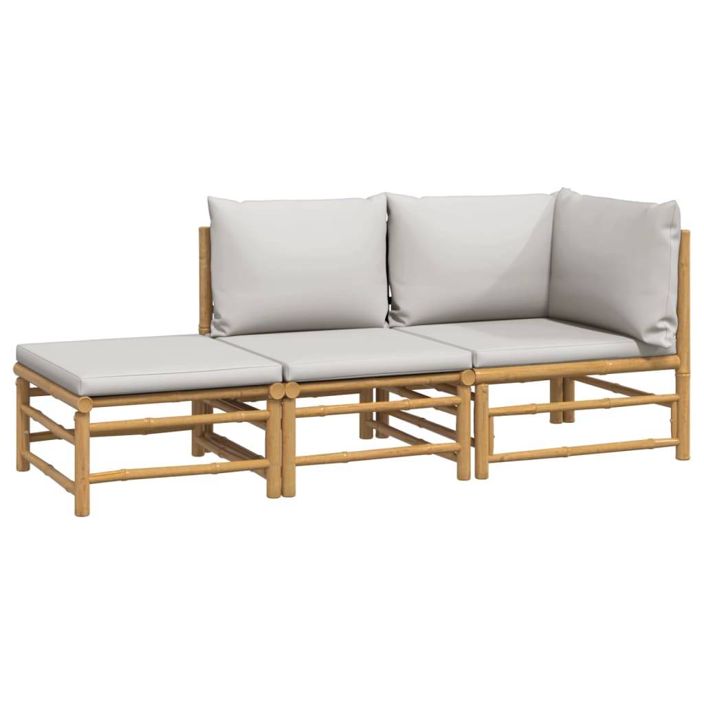 Ensemble Canapé Jardin Bambou 3 pcs Coussins Gris Clair Modulaire – ComfortXL Outdoor Living - Image 3