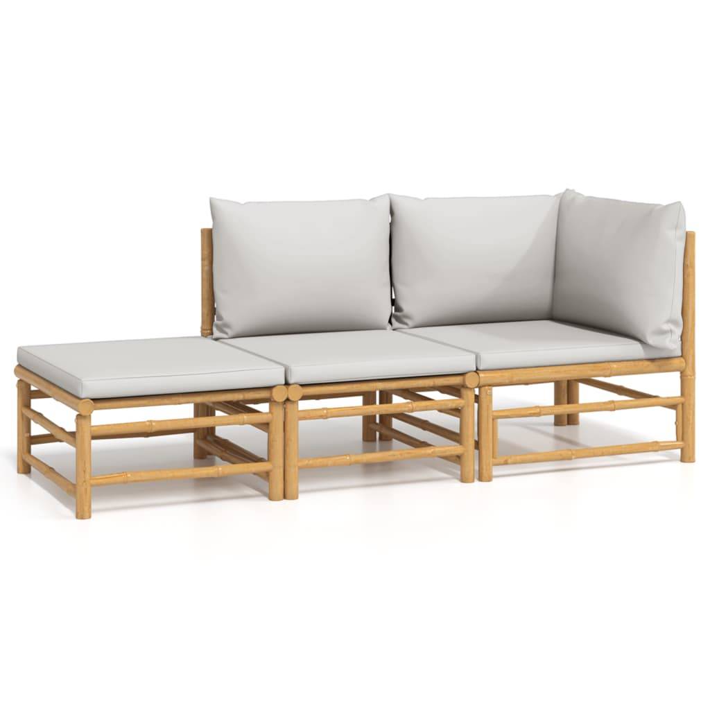 Ensemble Canapé Jardin Bambou 3 pcs Coussins Gris Clair Modulaire – ComfortXL Outdoor Living - Image 2