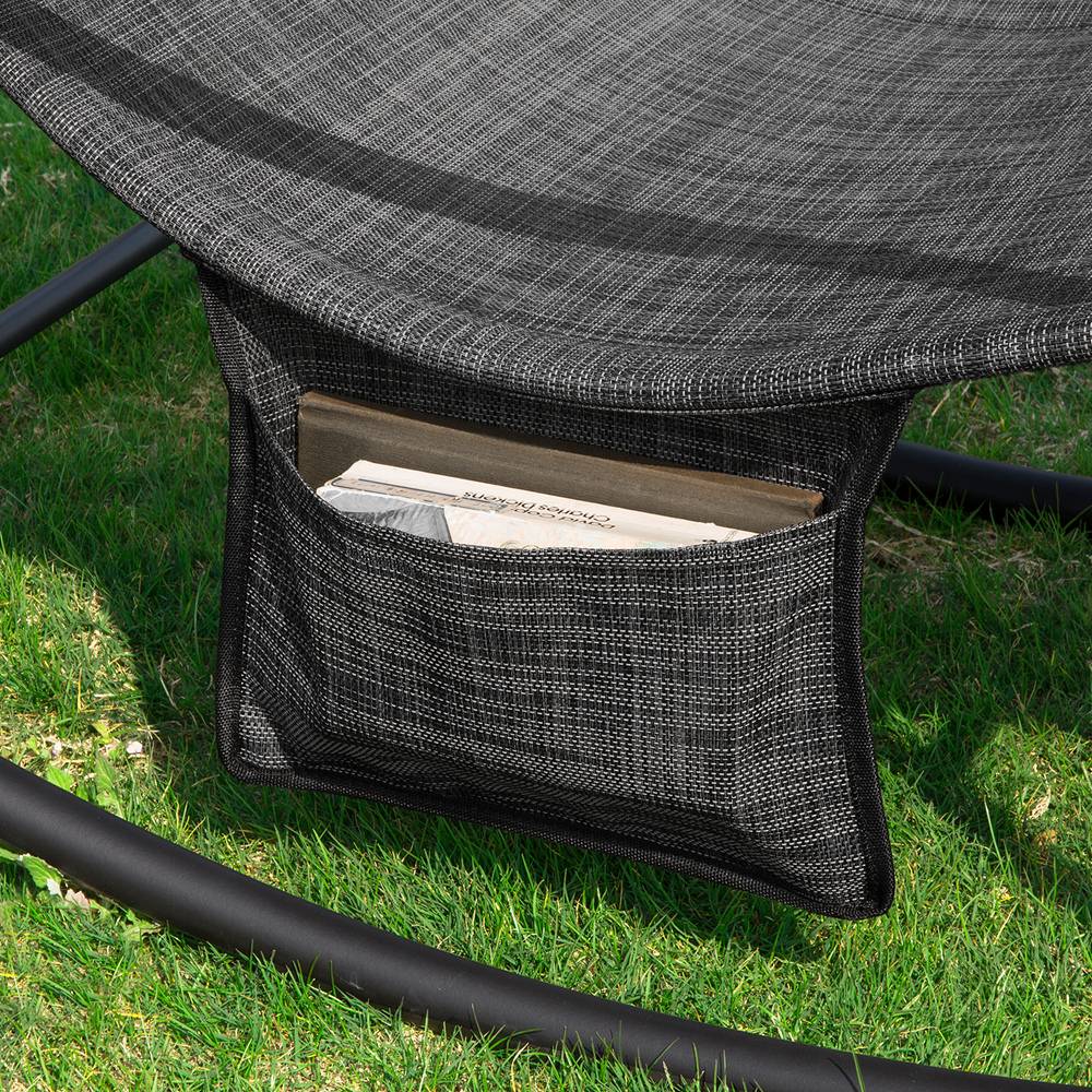 Bain de Soleil Transat de Jardin avec Pochette latérale et Repose-Pieds Noir L.143 x l.57 x H.85 cm SoBuy - Imagen 4