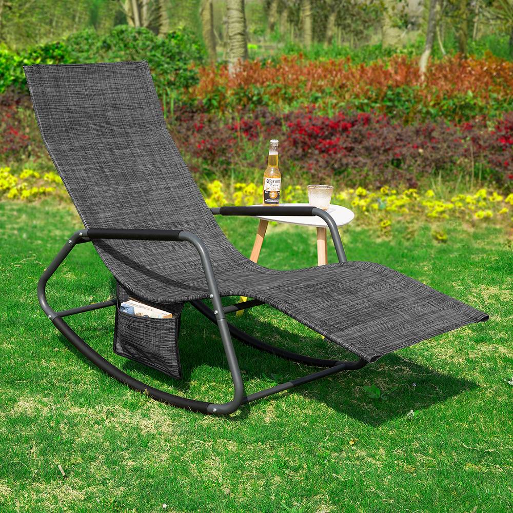 Bain de Soleil Transat de Jardin avec Pochette latérale et Repose-Pieds Noir L.143 x l.57 x H.85 cm SoBuy - Imagen 2