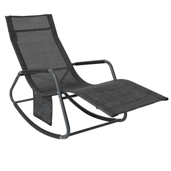 Bain de Soleil Transat de Jardin avec Pochette latérale et Repose-Pieds Noir L.143 x l.57 x H.85 cm SoBuy - Image 1