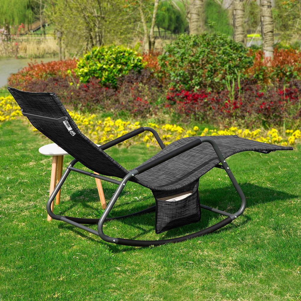 Bain de Soleil Transat de Jardin avec Pochette latérale et Repose-Pieds Noir L.143 x l.57 x H.85 cm SoBuy - Imagen 10