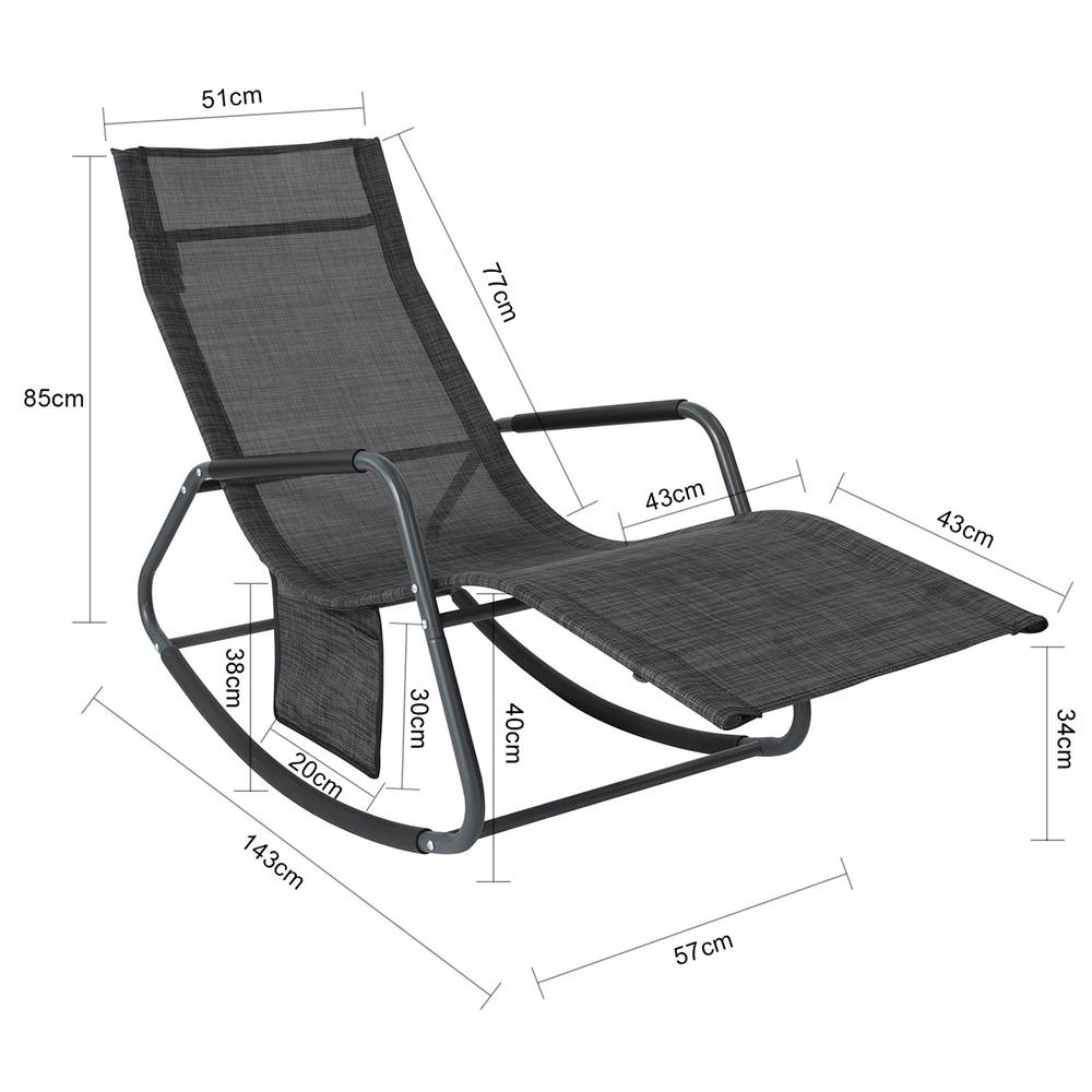 Bain de Soleil Transat de Jardin avec Pochette latérale et Repose-Pieds Noir L.143 x l.57 x H.85 cm SoBuy - Imagen 3
