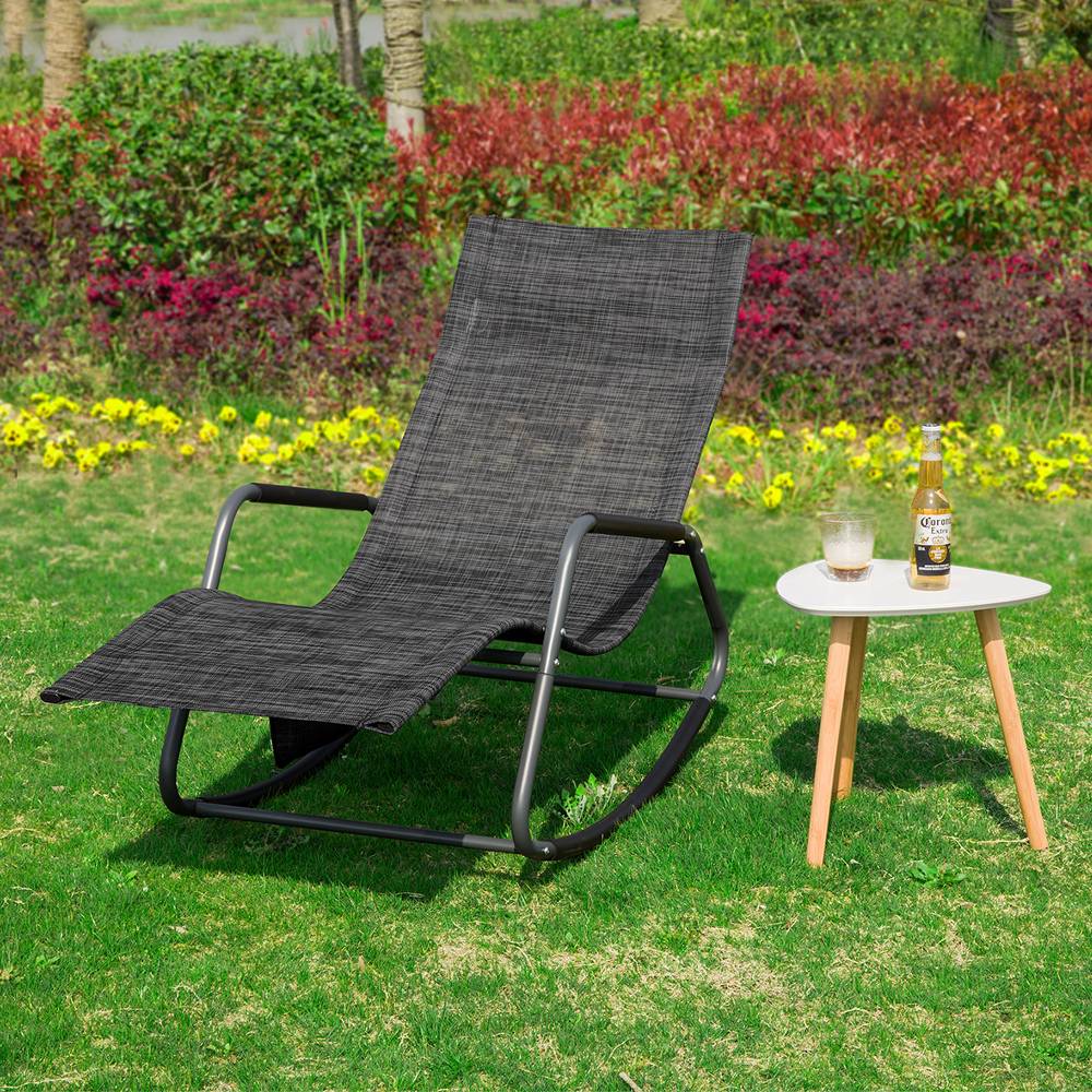 Bain de Soleil Transat de Jardin avec Pochette latérale et Repose-Pieds Noir L.143 x l.57 x H.85 cm SoBuy - Imagen 9