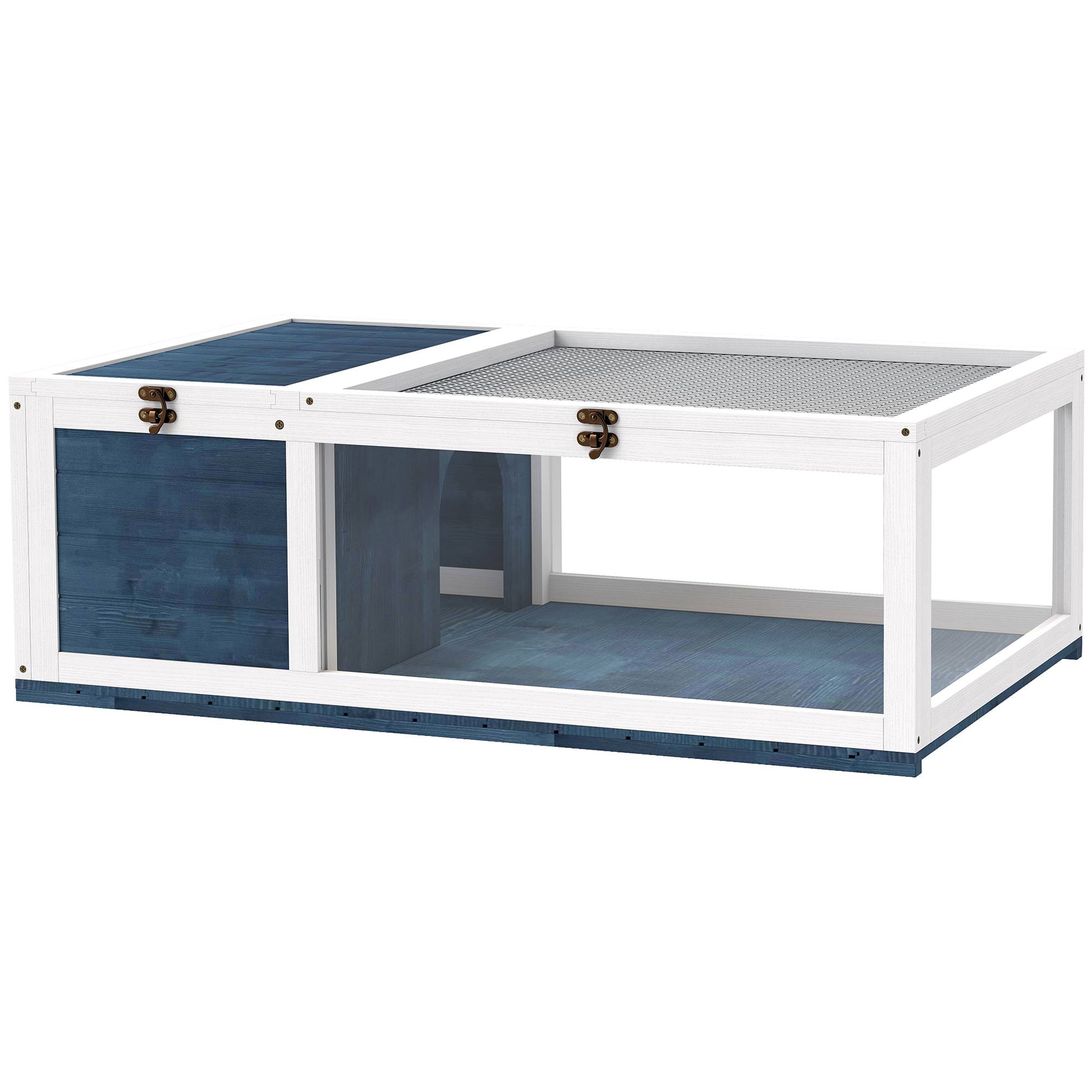 ComfortXL - Enclos pour tortue bois de sapin 91 x 60,5 x 32 cm bleu intérieur extérieur double zone et panneaux extensibles - Image 10