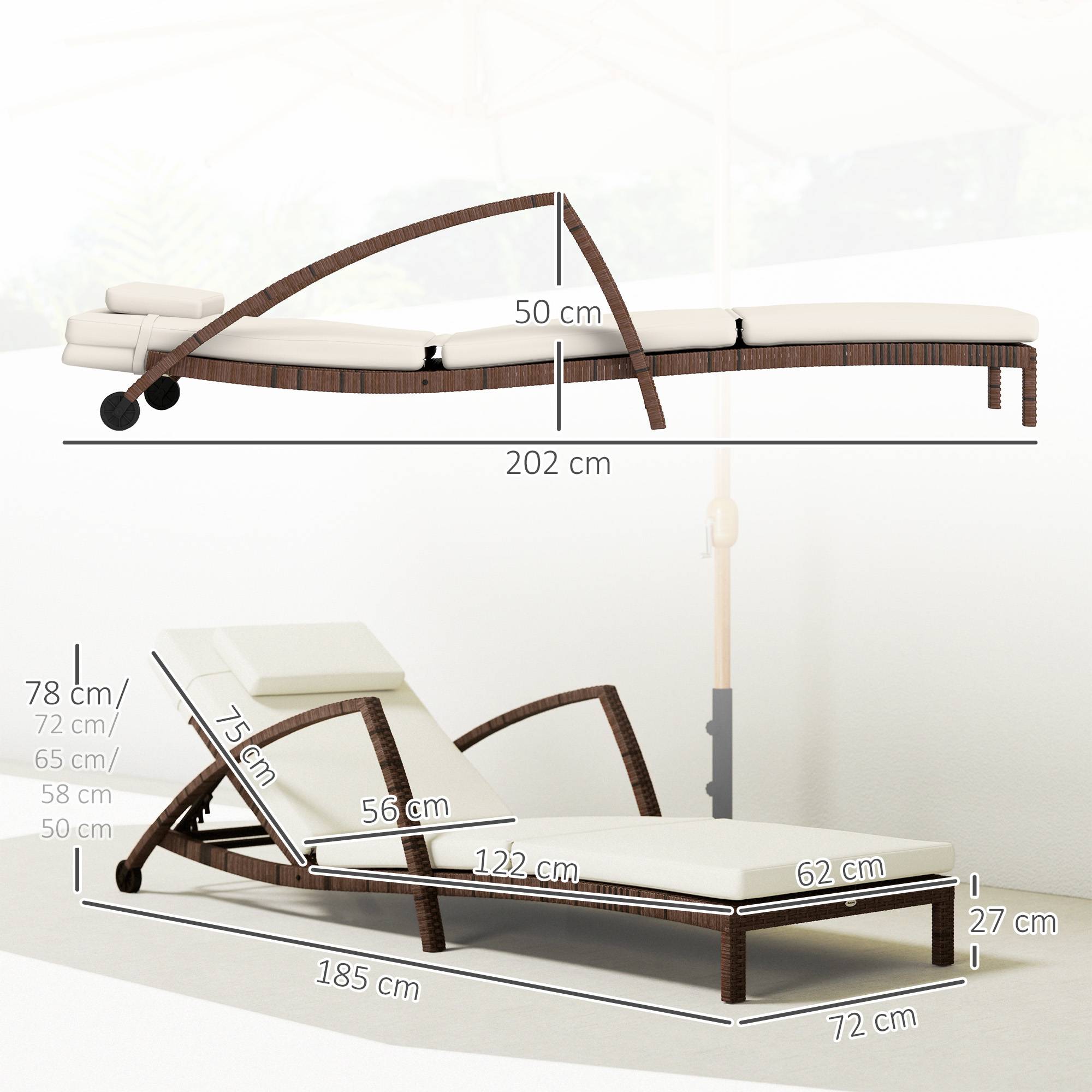 Bain de soleil chaise longue avec dossier réglable - 185x72x78cm Résine tressée Beige fr43 - Image 5