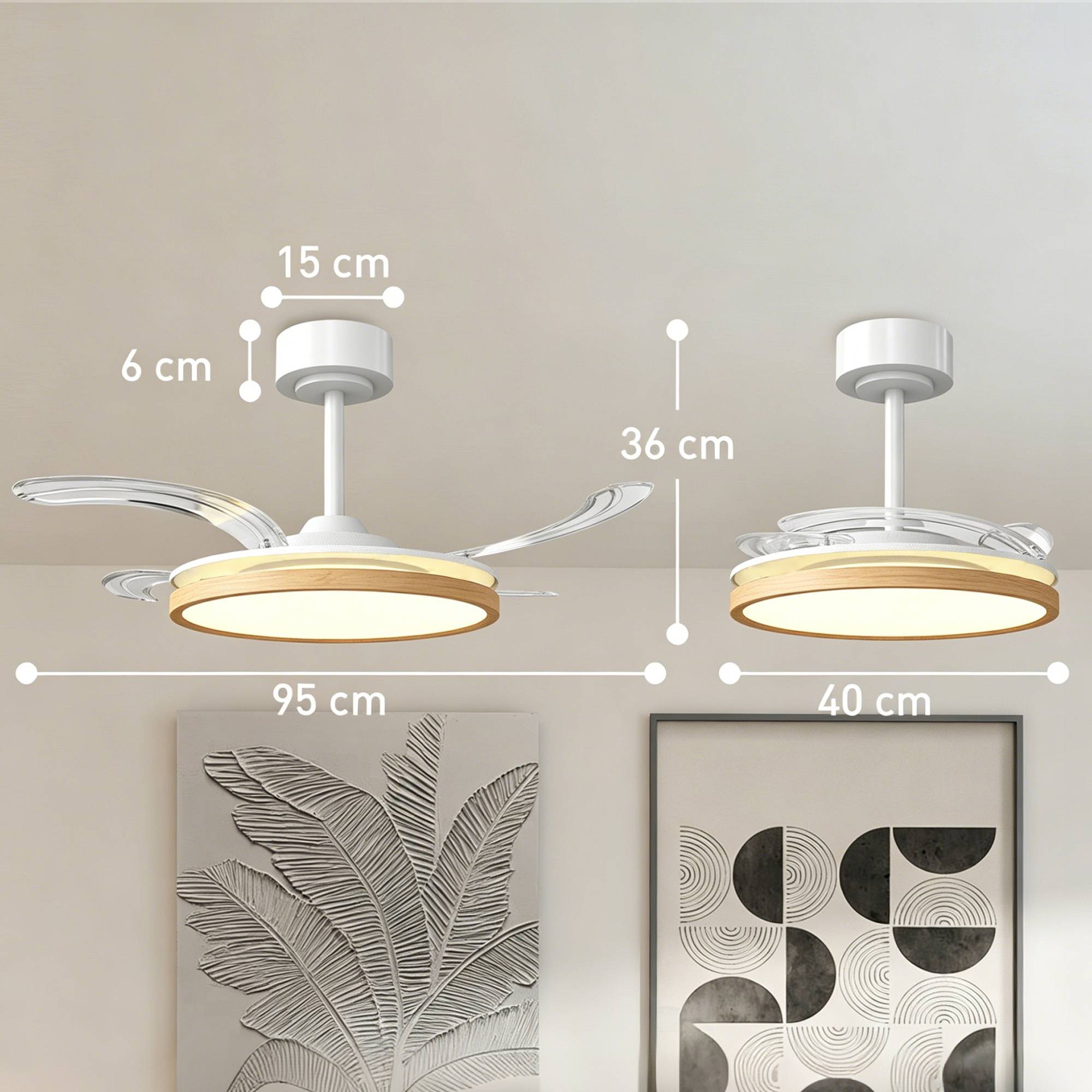 Sans Marque - Ventilateur plafond éclairage LED moteur CC 80 W télécommande réversible 6 vitesses minuterie Ø95 cm naturel - Image 5