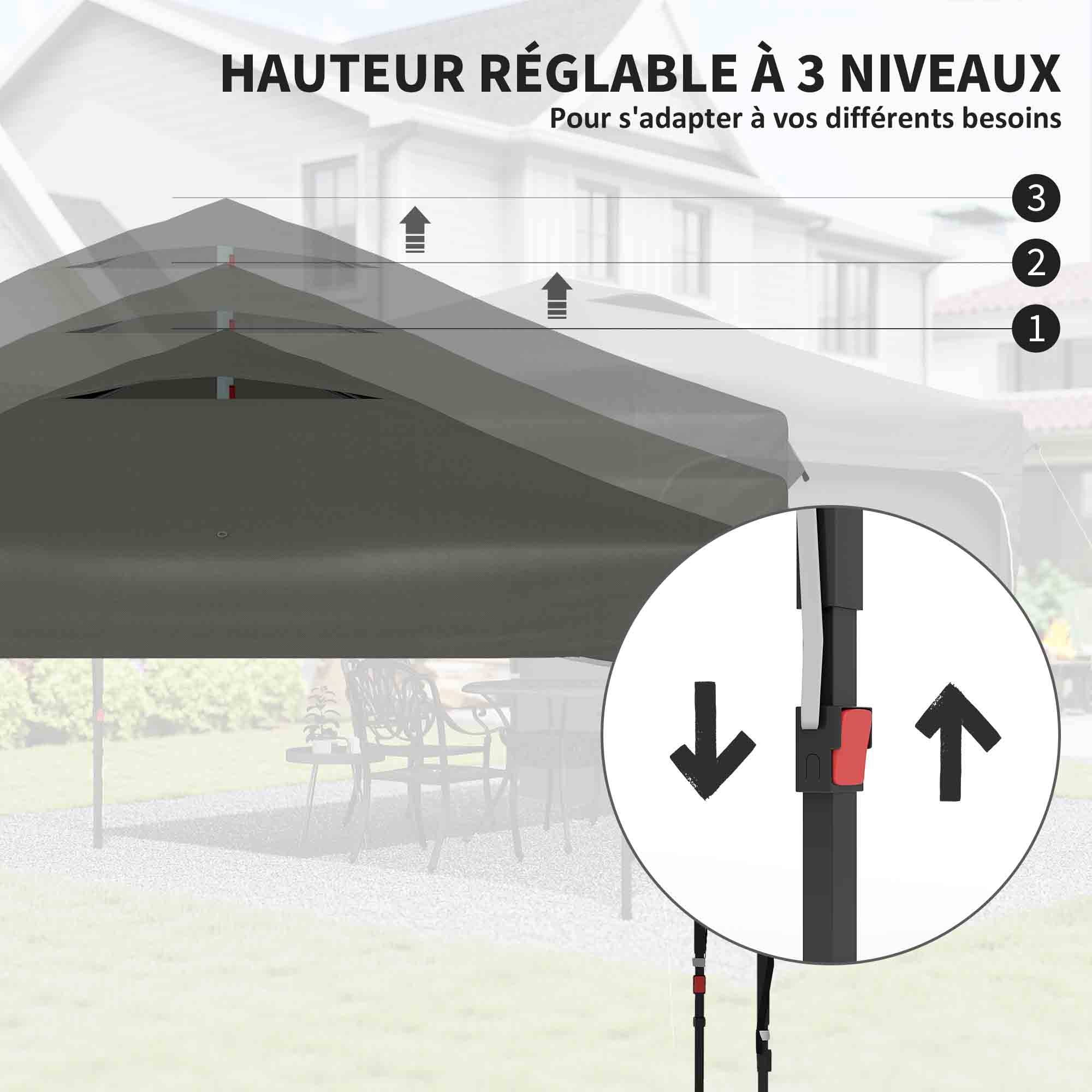 Outsunny - Tonnelle barnum pliante jardin 3x3x2,65m paroi latérale amovible sac transport acier/tissu Oxford gris - Outsunny - Image 6