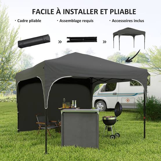 Outsunny - Tonnelle barnum pliante jardin 3x3x2,65m paroi latérale amovible sac transport acier/tissu Oxford gris - Outsunny - Image 7