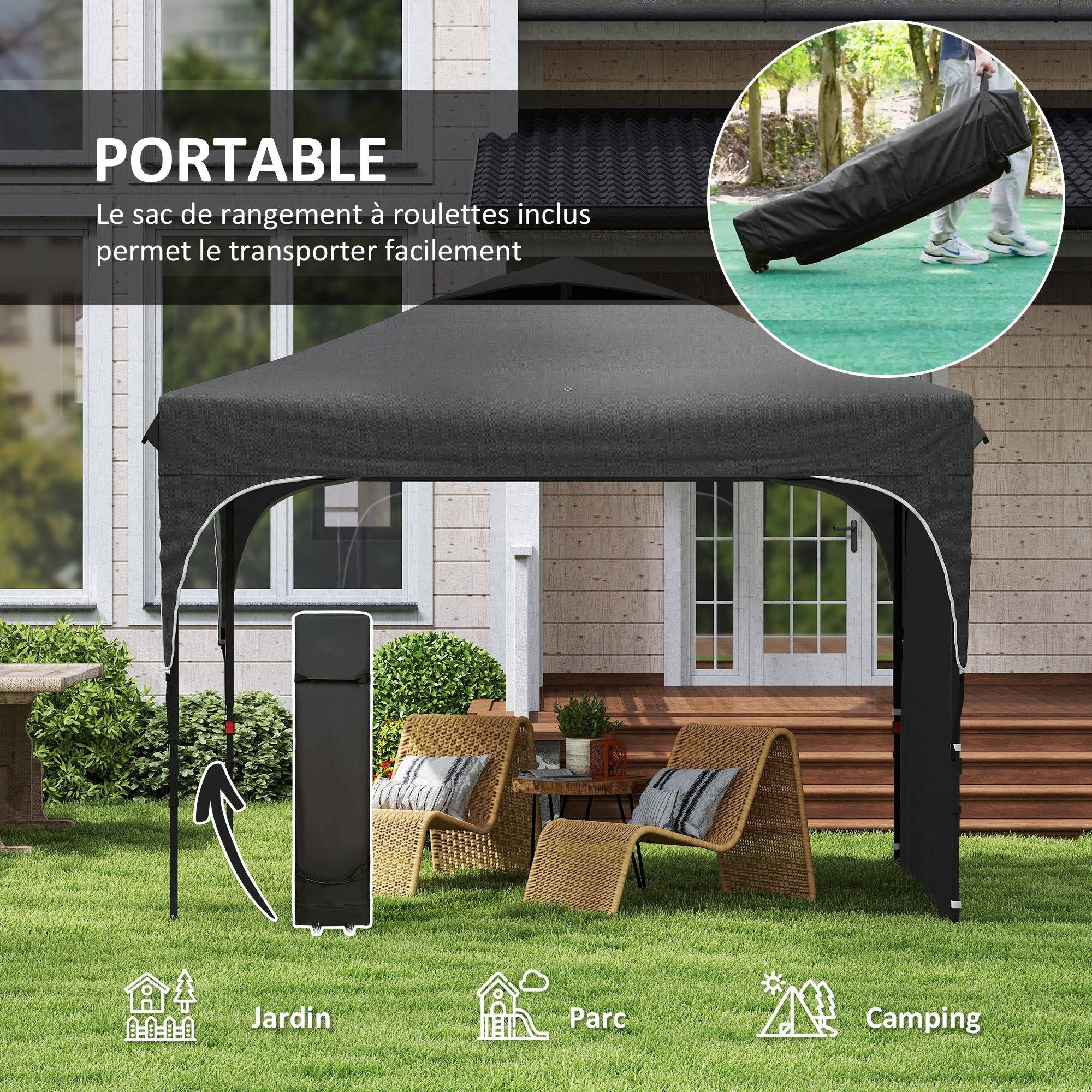 Outsunny - Tonnelle barnum pliante jardin 3x3x2,65m paroi latérale amovible sac transport acier/tissu Oxford gris - Outsunny - Image 8