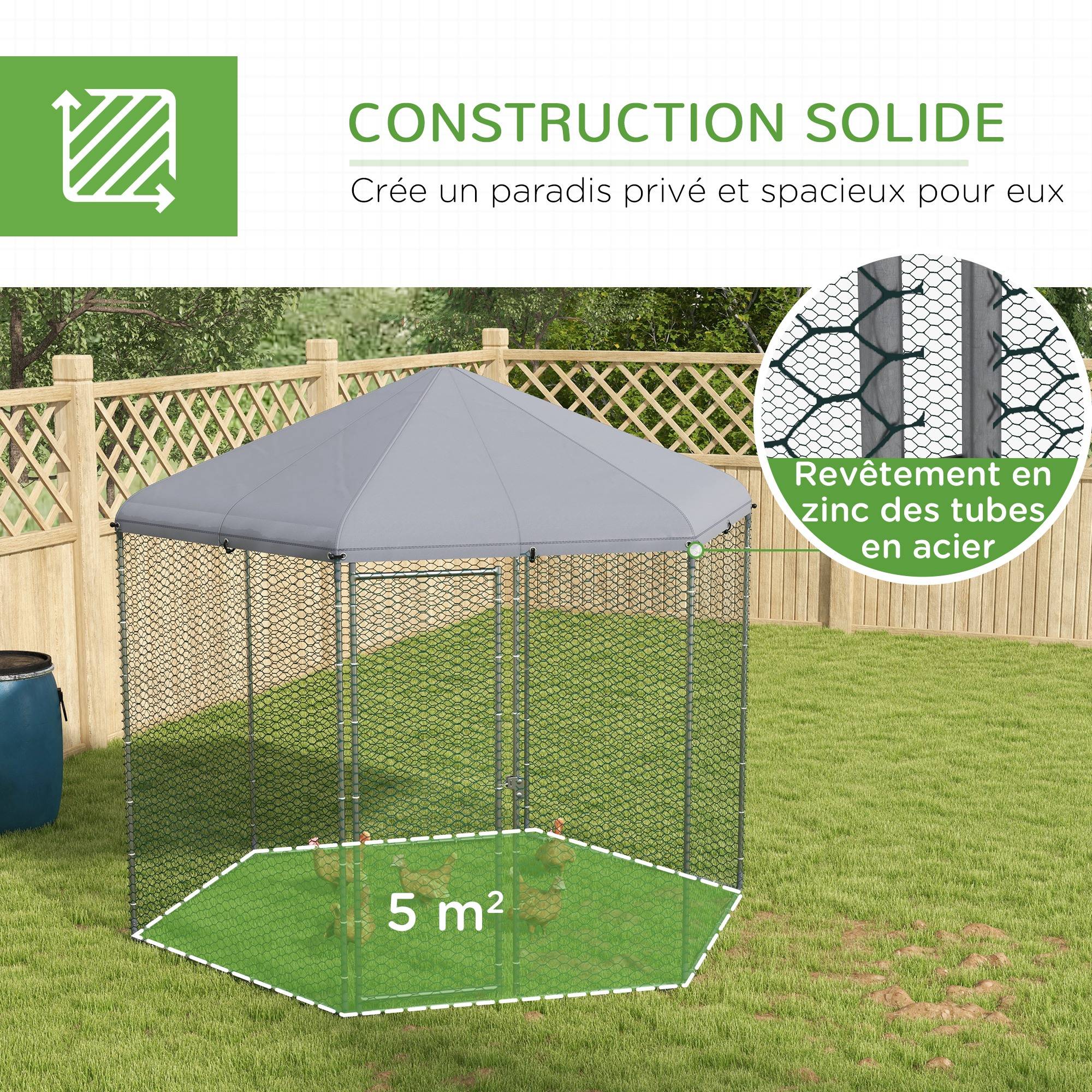 Enclos Poulailler Acier Galvanisé 6.86 m² - Parc Extérieur Grillagé avec Bâche - ComfortXL Outdoor Living - Image 8