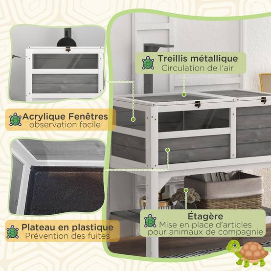 Enclos pour tortues bois naturel 84 x 51 x 105 cm - PANGIVO - Image 9