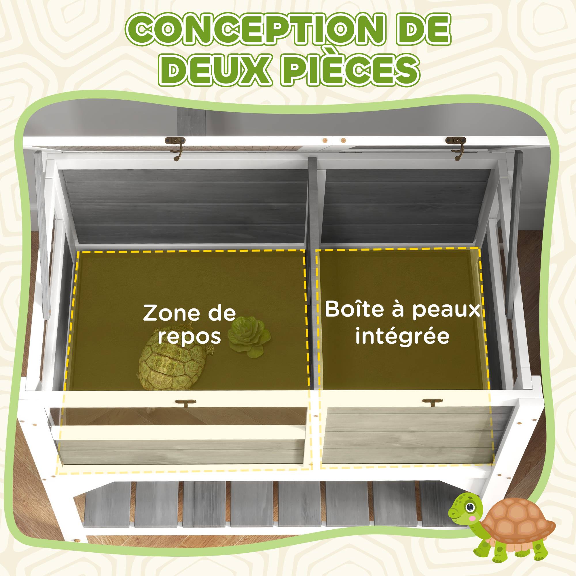 Enclos pour tortues bois naturel 84 x 51 x 105 cm - PANGIVO - Image 6