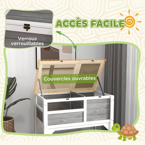 Enclos pour tortues bois naturel 84 x 51 x 105 cm - PANGIVO - Image 8