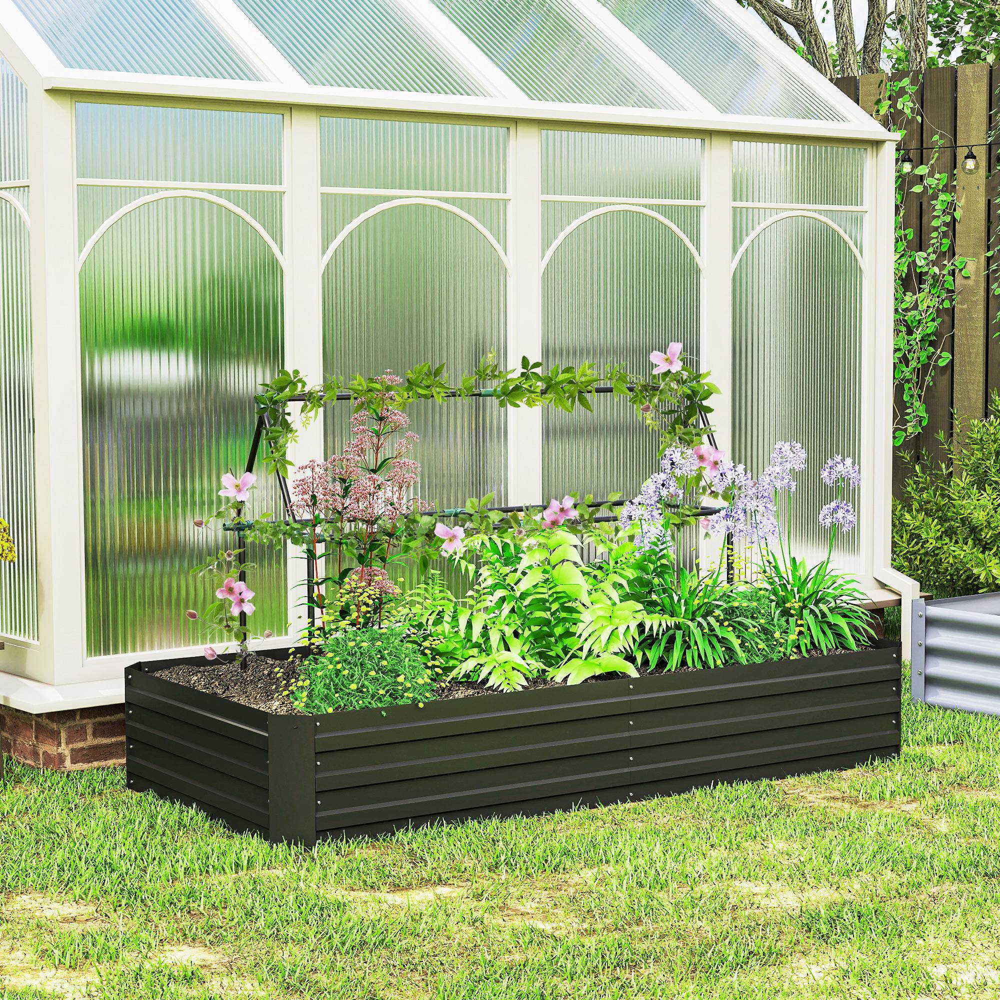 ComfortXL - Carré potager acier galvanisé extérieur tuteurs grimpantes 180cm noir - ComfortXL Outdoor Living - Image 4