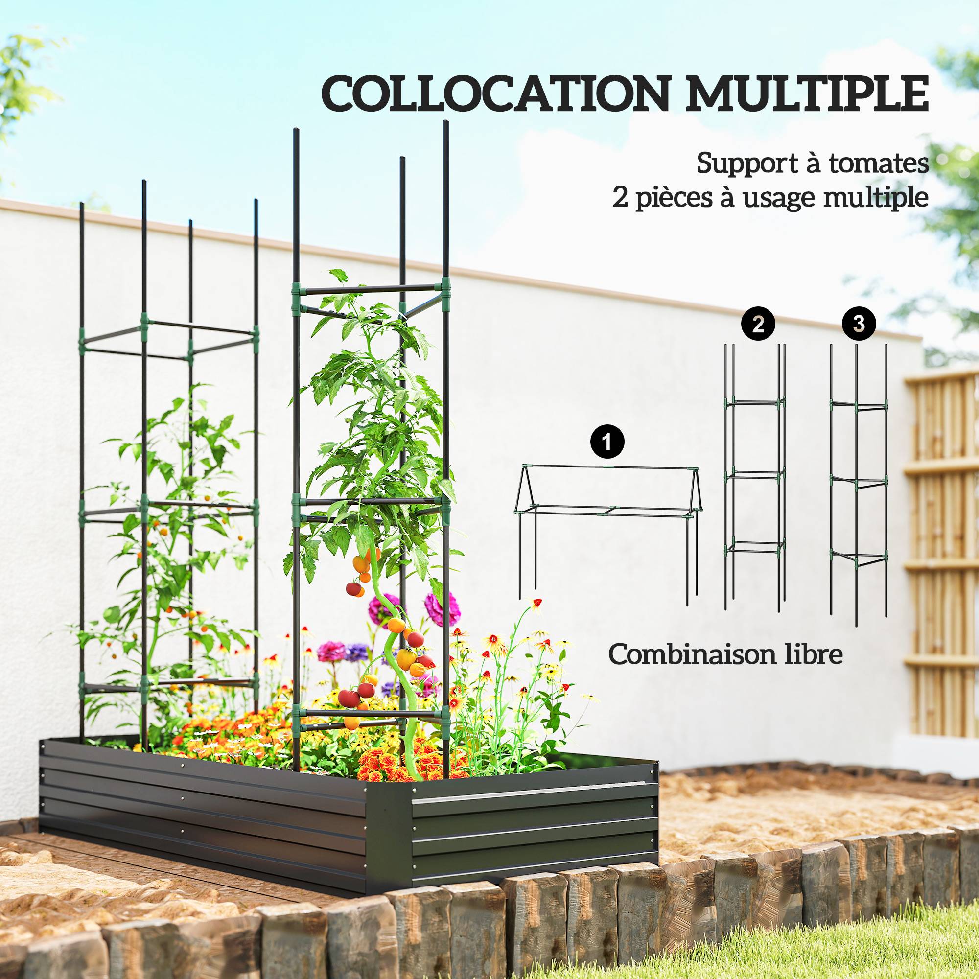 ComfortXL - Carré potager acier galvanisé extérieur tuteurs grimpantes 180cm noir - ComfortXL Outdoor Living - Image 8
