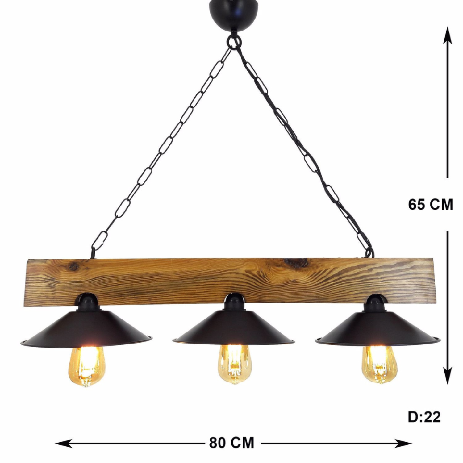 Concept Usine - Suspension rustique 3 lampes bois et noire ENOLA - Image 4