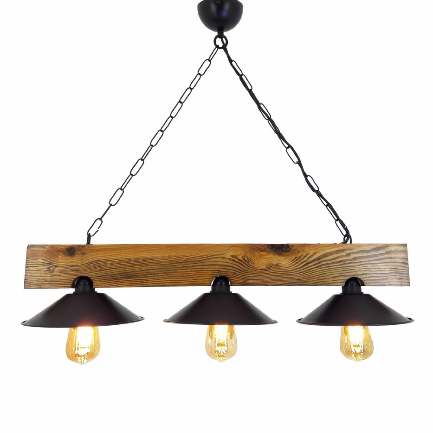 Concept Usine - Suspension rustique 3 lampes bois et noire ENOLA - Image 1