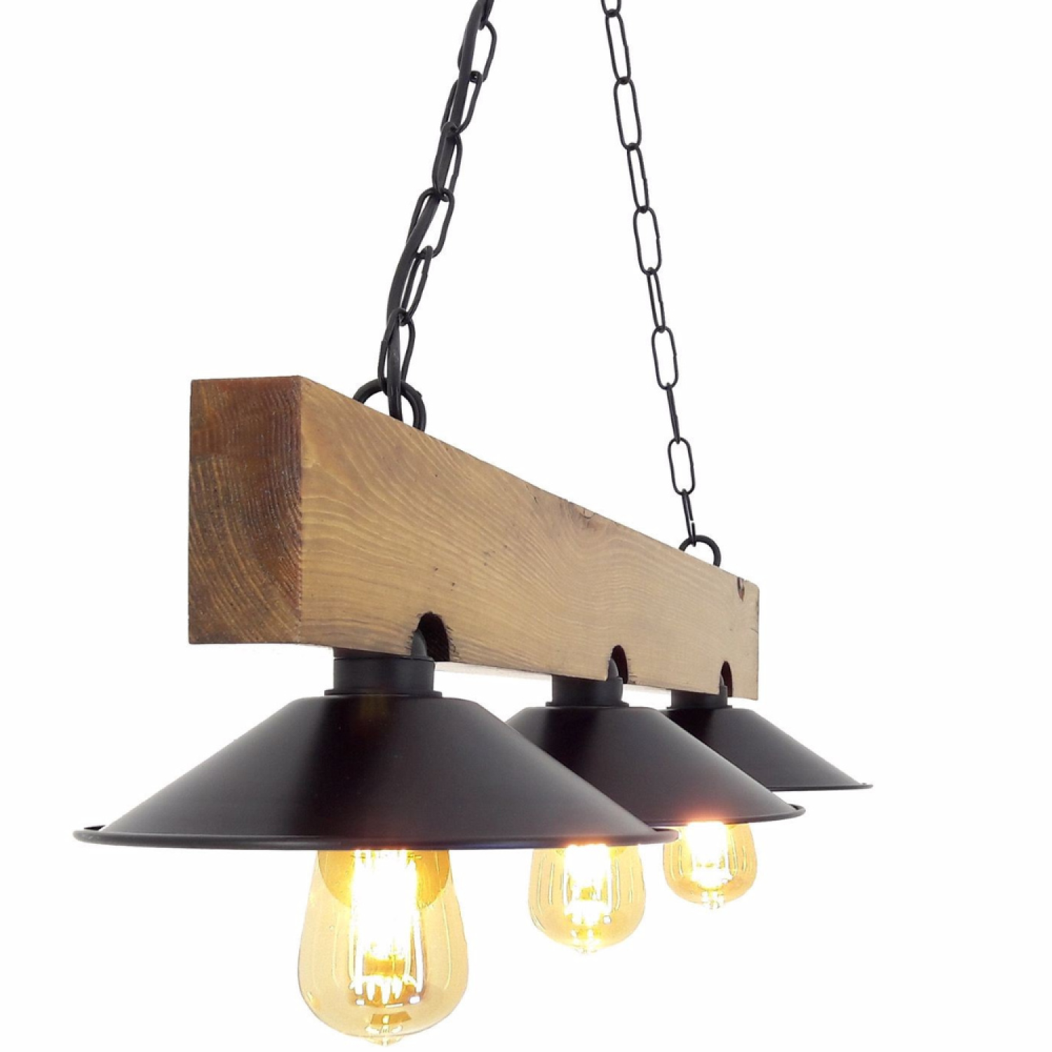 Concept Usine - Suspension rustique 3 lampes bois et noire ENOLA - Image 3