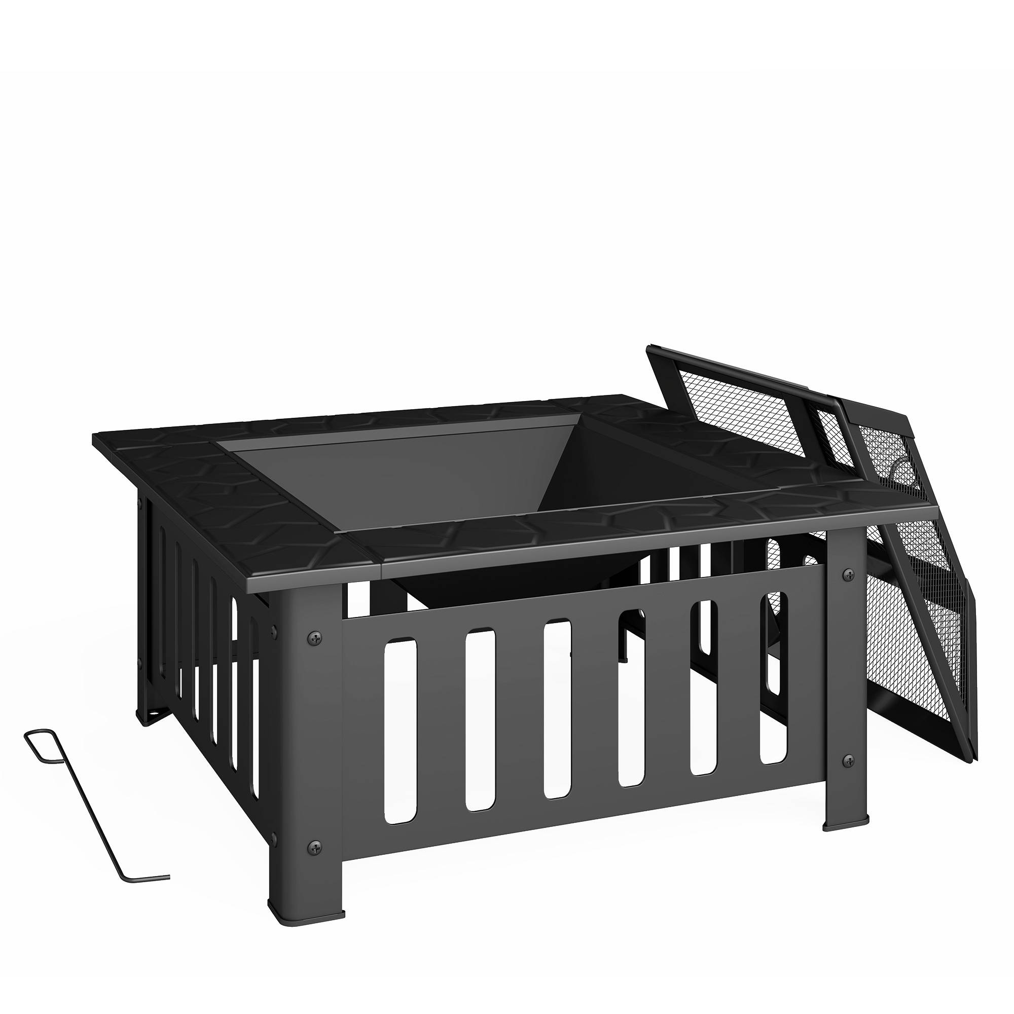 ComfortXL - Brasero extérieur acier noir 67 x 67 cm jardin terrasse avec rebord table pare-étincelles et tisonnier - Image 2