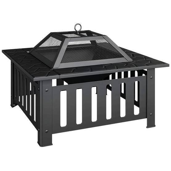 ComfortXL - Brasero extérieur acier noir 67 x 67 cm jardin terrasse avec rebord table pare-étincelles et tisonnier - Image 10