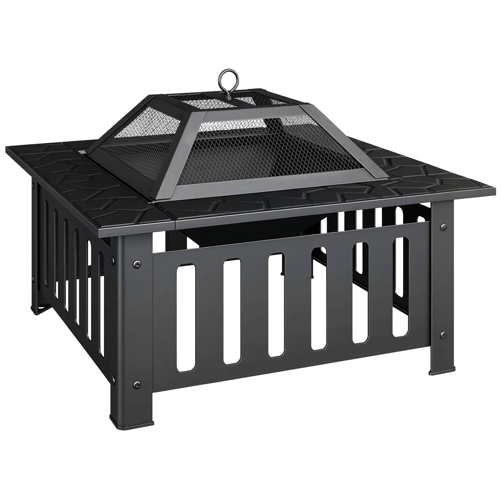 ComfortXL - Brasero extérieur acier noir 67 x 67 cm jardin terrasse avec rebord table pare-étincelles et tisonnier - Image 10