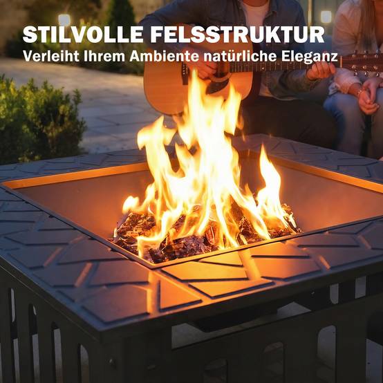 ComfortXL - Brasero extérieur acier noir 67 x 67 cm jardin terrasse avec rebord table pare-étincelles et tisonnier - Image 6
