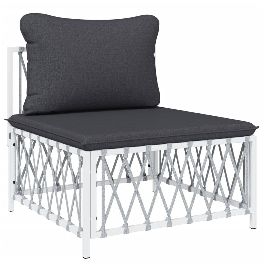 Helloshop26 - Salon de jardin meuble d'extérieur ensemble de mobilier avec coussins 9 pièces blanc acier - Imagen 3