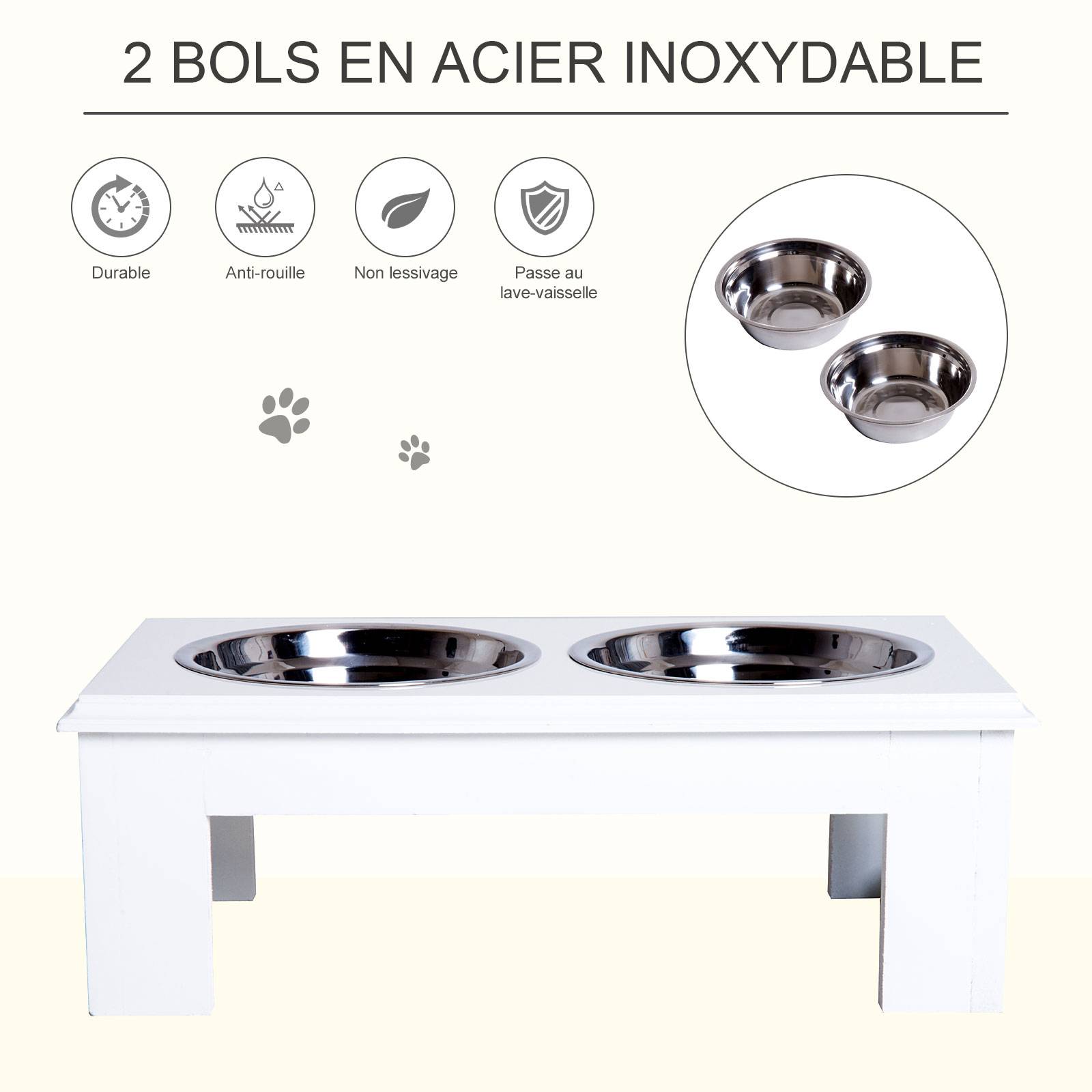 ComfortXL - Porte-gamelles surélevé bois chien chat anti-déversement 2 bols 0.9L 44x24x15cm blanc - ComfortXL Outdoor Living - Image 7