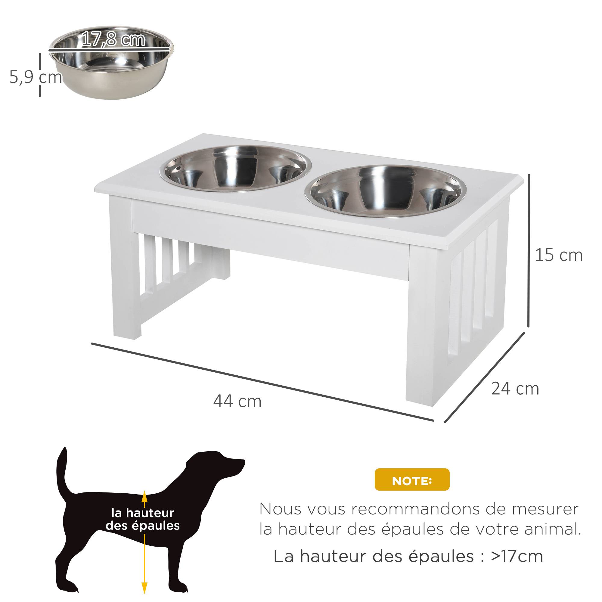 ComfortXL - Porte-gamelles surélevé bois chien chat anti-déversement 2 bols 0.9L 44x24x15cm blanc - ComfortXL Outdoor Living - Image 5