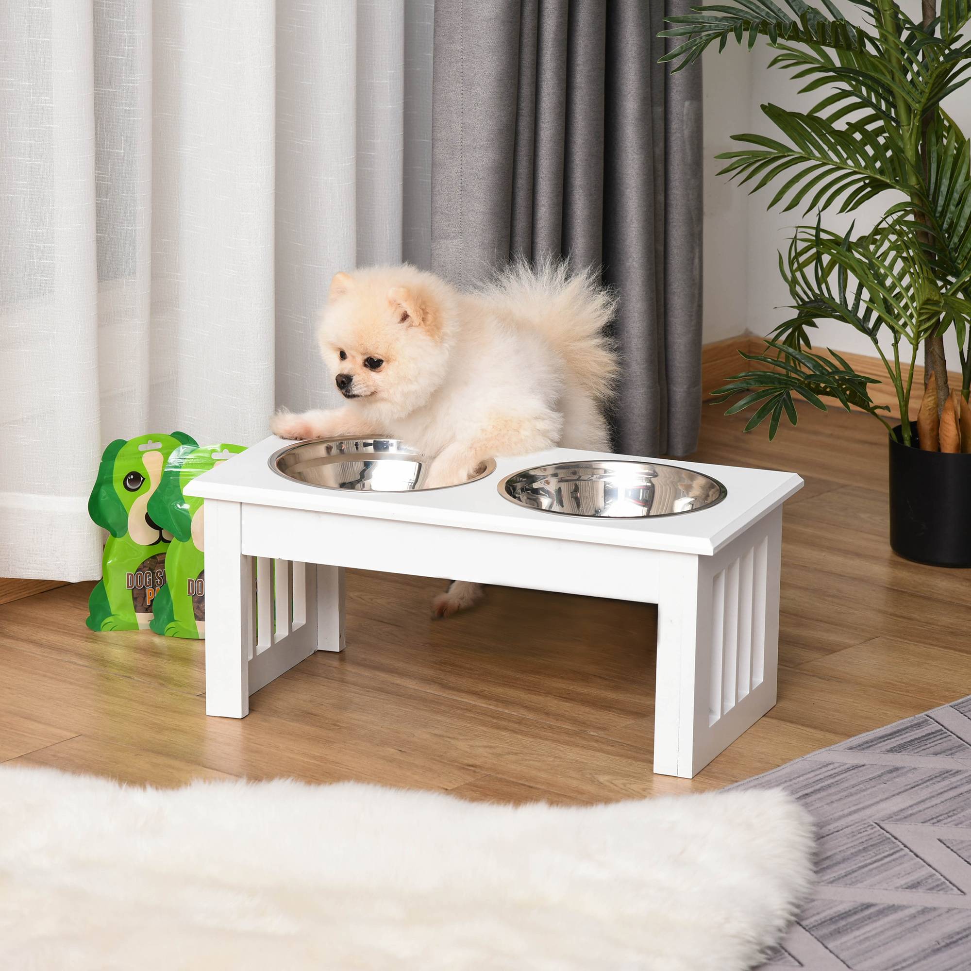 ComfortXL - Porte-gamelles surélevé bois chien chat anti-déversement 2 bols 0.9L 44x24x15cm blanc - ComfortXL Outdoor Living - Image 3
