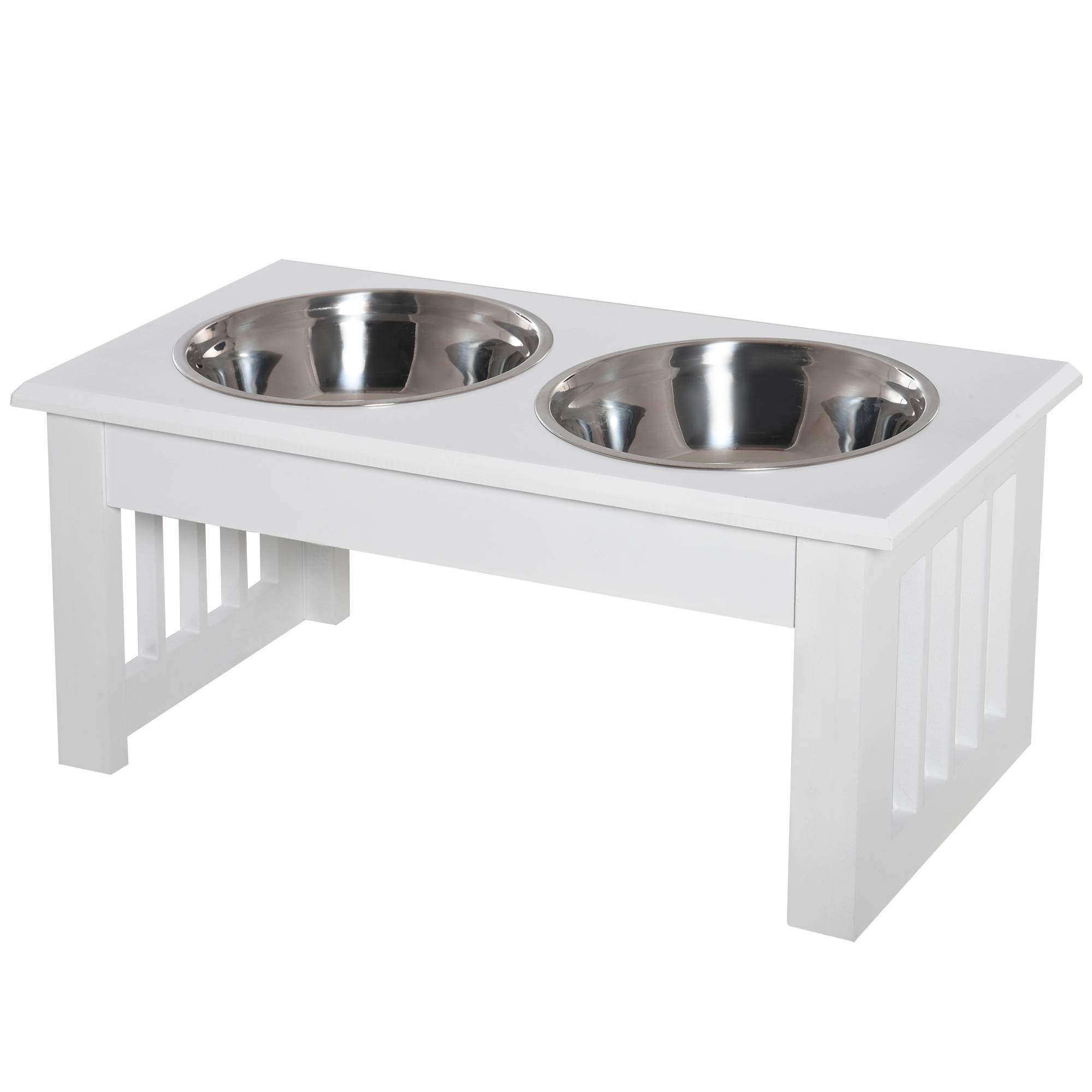 ComfortXL - Porte-gamelles surélevé bois chien chat anti-déversement 2 bols 0.9L 44x24x15cm blanc - ComfortXL Outdoor Living - Image 2