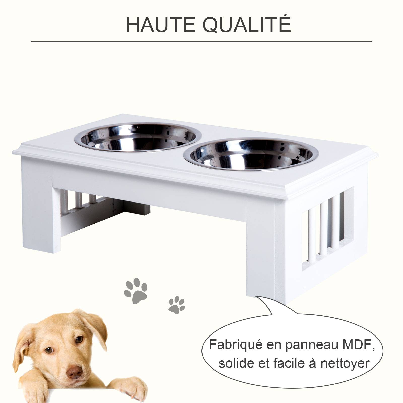 ComfortXL - Porte-gamelles surélevé bois chien chat anti-déversement 2 bols 0.9L 44x24x15cm blanc - ComfortXL Outdoor Living - Image 8
