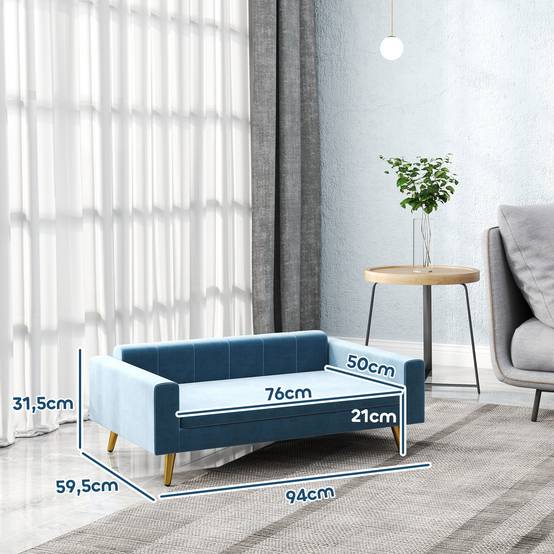 Canapé chien lit pour chien design scandinave coussin moelleux pieds métal doré 94 x 59,5 x 31,5 cm velours soyeux bleu - Image 5