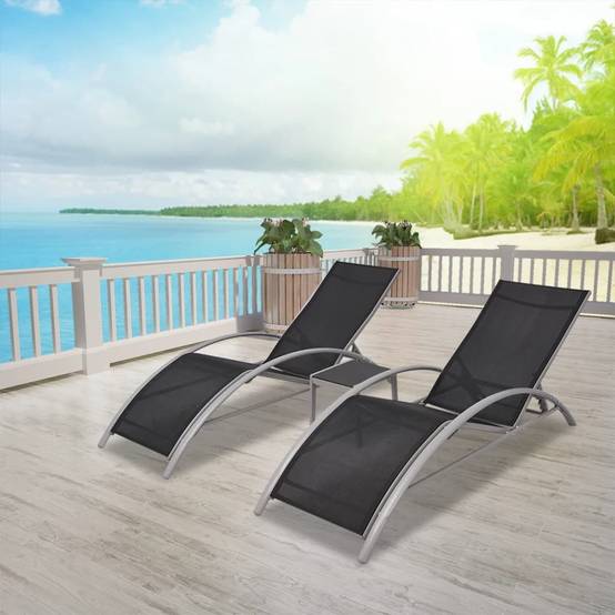 Chaises longue | Transat | Bain de soleils avec table Aluminium Noir - Image 2