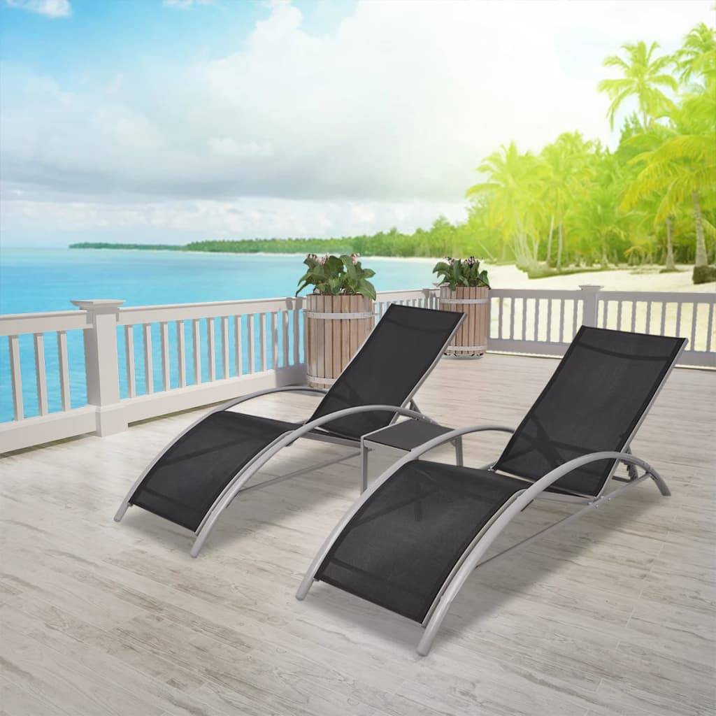 Chaises longue | Transat | Bain de soleils avec table Aluminium Noir - Image 2